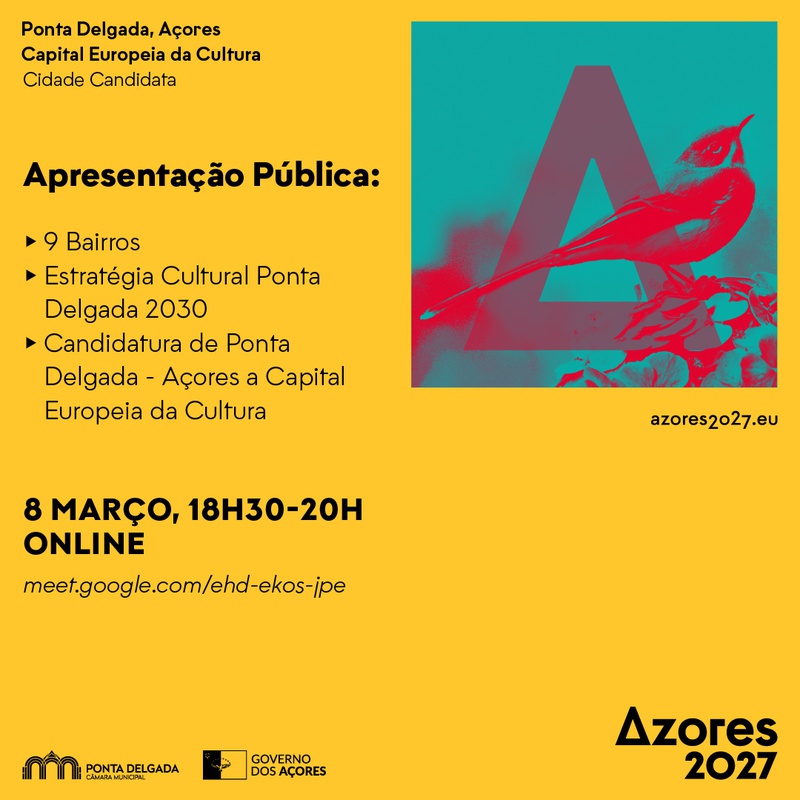 Apresentação ONLINE 9 Bairros, Estratégia Cultural Ponta Delgada 2030, candidatura de Ponta Delgada | Açores a Capital Europeia da Cultura